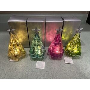 Mini‎ Light up Plastic Christmas Tree Lot Of 4 Battery Operated Glitter Decor